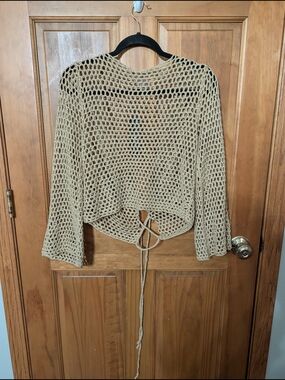 Fashion Nova Beige Open-Weave Tie-Back Shrug